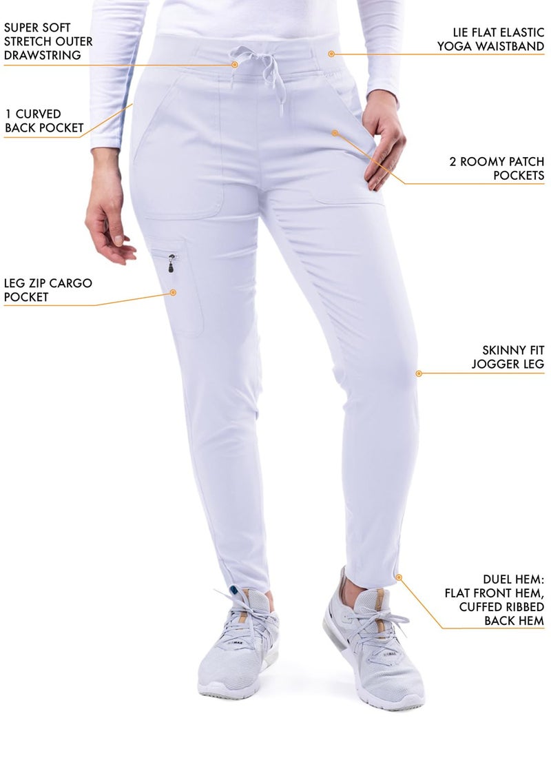 Adar Uniforms Adar Pro Athletic Scrubs Set For Women - Stretch V-Neck Scrub Top & Yoga Jogger Cargo Scrub Pants, 10 Pockets - P9500 - White - M - Image 4